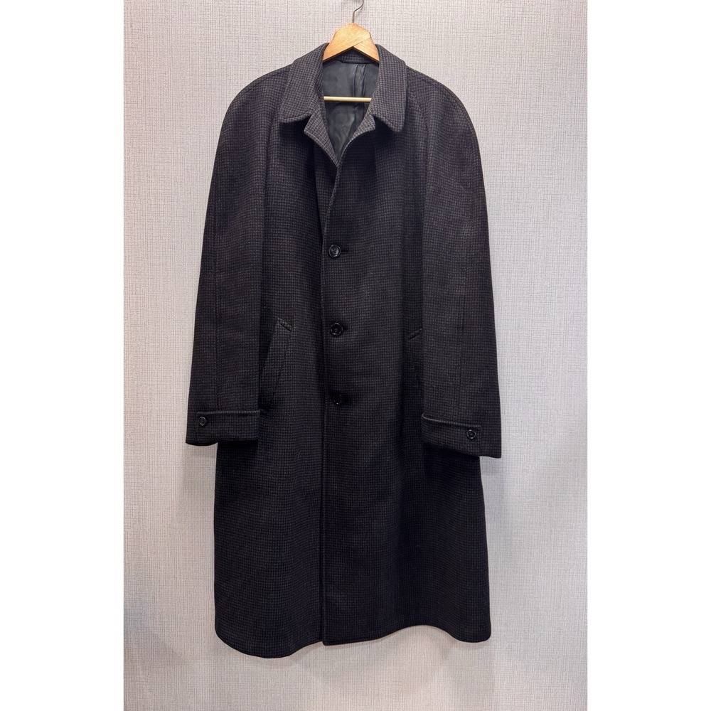 Hart Schaffner Marx Overcoat Mens XL Grey Micro Check Tuscan Velour Vintage Coat